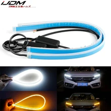IJDM-tira de luces LED de xenón de 12-24 pulgadas, iluminación de Flash secuencial para faros de coche, 12V, DRL y amarillo ámbar