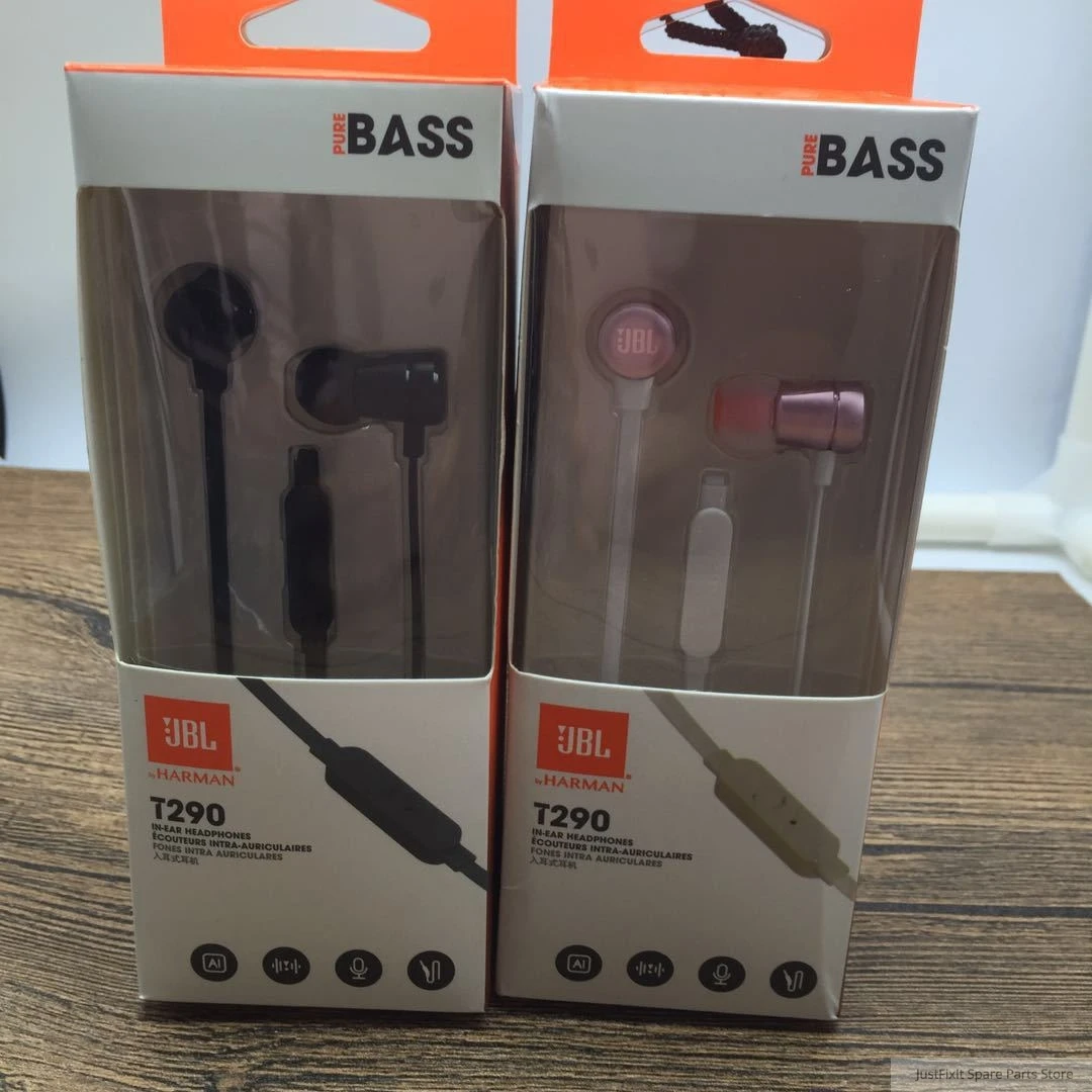 JBL T290 Wired Earphones Stereo Music Sports Bass Headset 1 Button Remote Hands free Call with Mic for iPhone Android