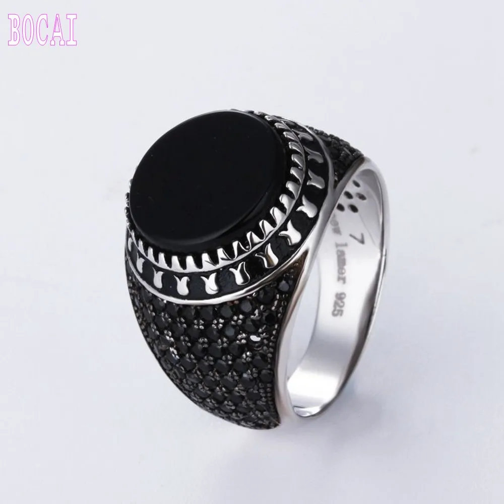 

2020 New S925 sterling silver inlaid zircon male ring European and American fashion natural black stone men's ring for men