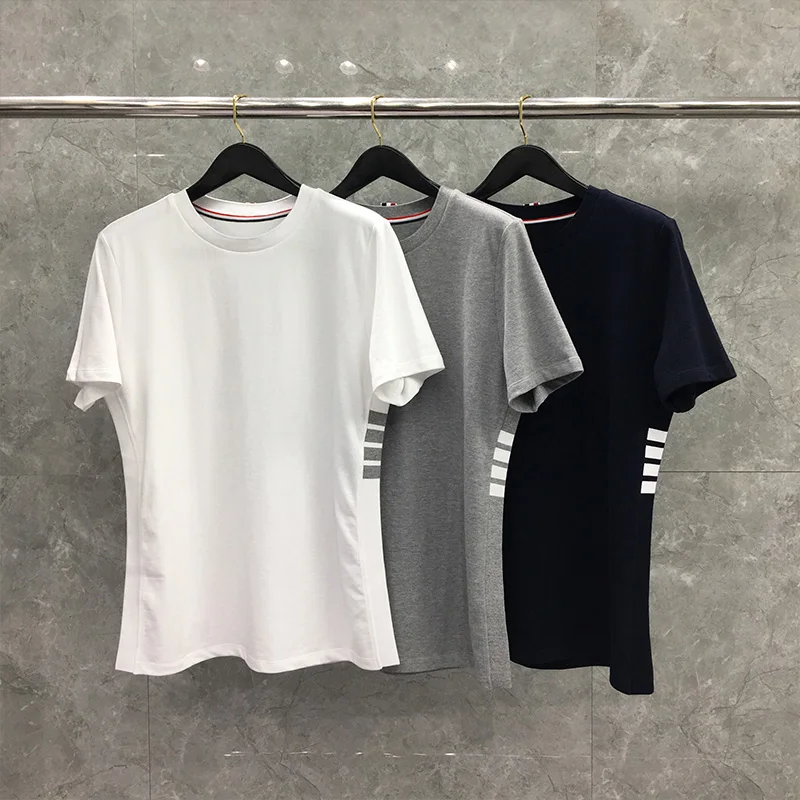 

TB THOM Men T-Shirts Fashion Brand Men's Clothing Classic Cotton Pique Side Insert Stripe High Quality Wholesale TB T-shirts