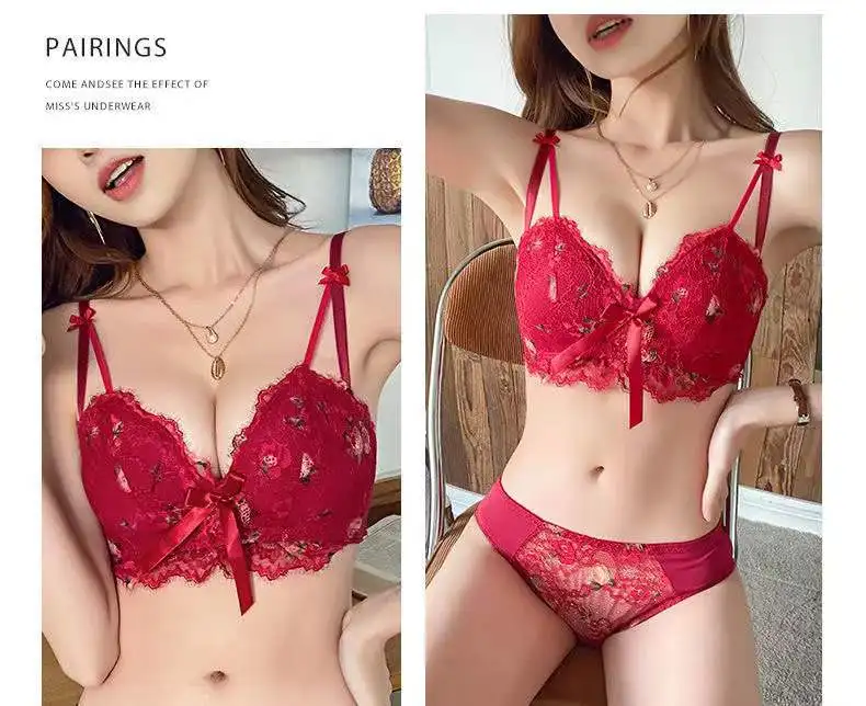 Pure Desire French Seamless Underwear Female Small Breasts Gathered New Comfortable Anti-sagging Latex Sexy Girl Lace Bra Set bralette sets