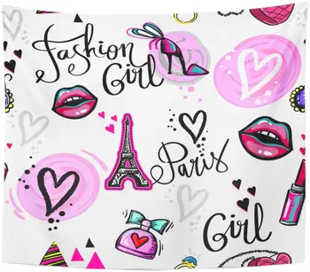 

Abstract for Girl Teenagers Kiss Lips Patch Badges Paris Tapestry Home Decor Wall Hanging for Living Room Bedroom Dorm 50x60