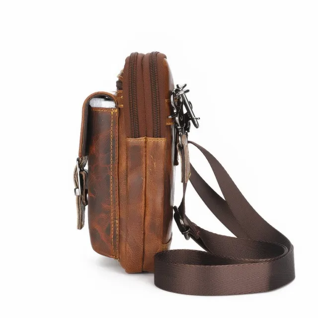 Genuine Cowhide Leather Men s Mini Bag Phone Pouch Vintage Design Men Belt Bag Multi Functional