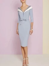 3/4 Sleeves Mother Of The Bride Dresses Sheath V-neck Knee Length Beaded Plus Size Short Groom Mother Dresses For Wedding