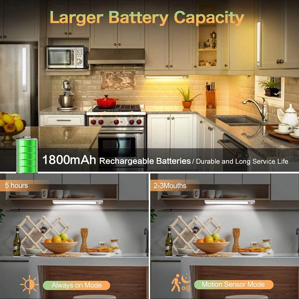 Description Picture 5 of item80 120 160 LEDs Under Cabinet Lights PIR Motion Sensor Night Lamp Kitchen Lighting USB Rechargeable Closet Light for Bedroom