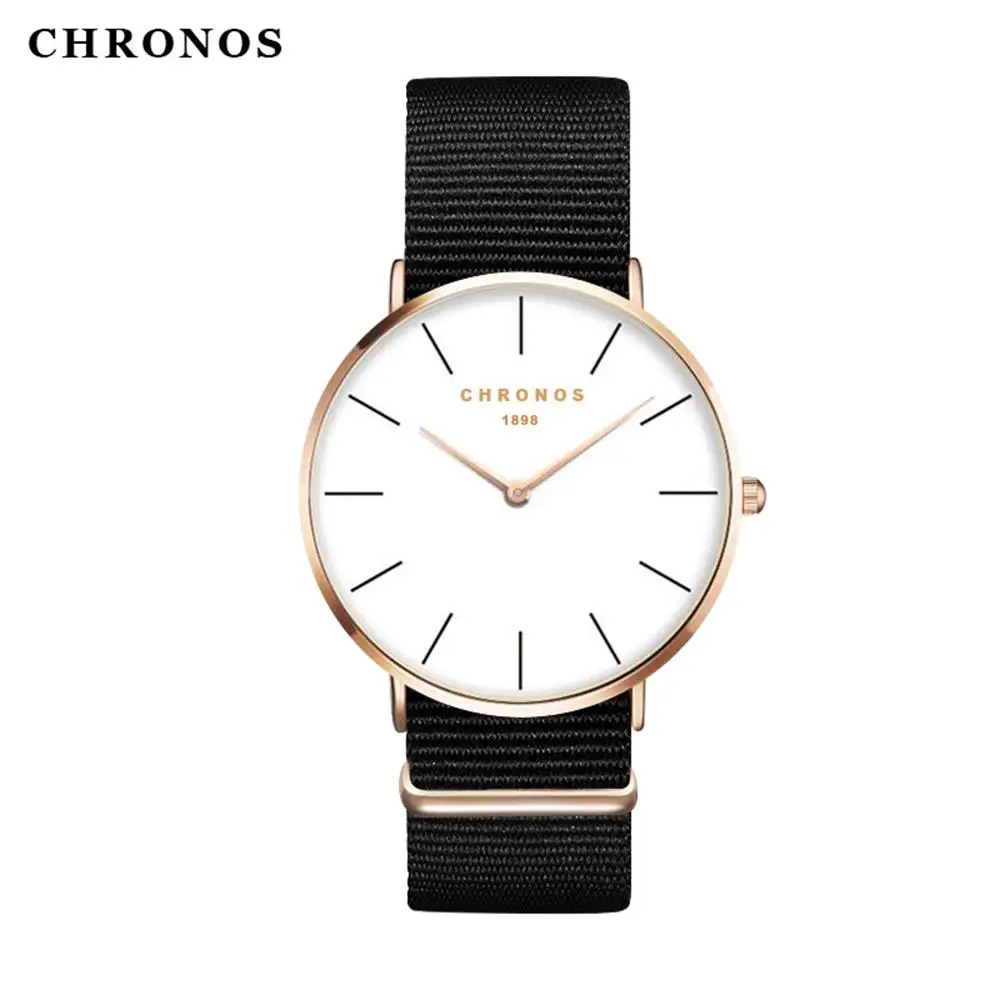 CHRONOS-relojes de nailon informales para hombre y mujer, relojes de pulsera finos minimalistas, reloj de pareja amante, CH02, 1898