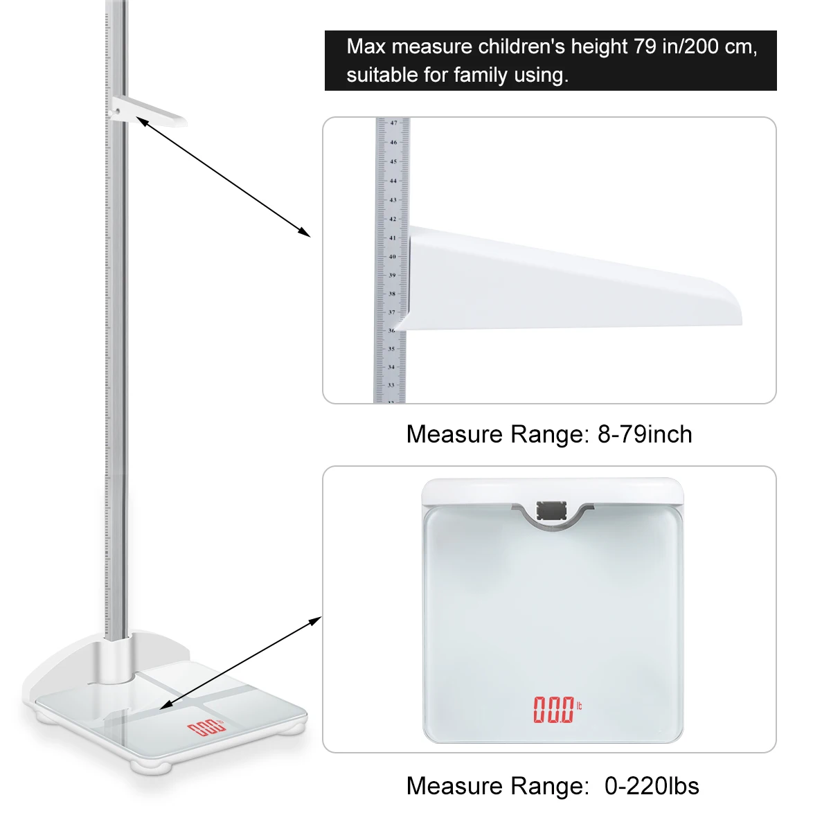 Высота стержень Stadiometer складной ребенка высота метр и масштаб 2-в-1, measuare 79 дюймов и 200lbs
