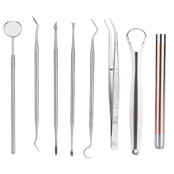 

8pcs Set LED Dental Scaler Tool Tooth Hygiene Kit Scraper Mirror Tartar Calculus Plaque Remover Home Teeth Scaler Pro Oral Care