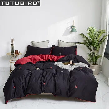 

Solid color bed sheet Luxury Egyptian cotton bedding set swallow bird print kids cartoon style bed linen duvet cover bedspread