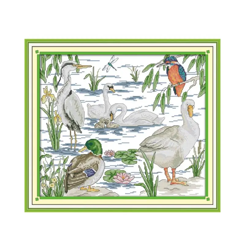 Water birds cross stitch kit 14ct 11ct pre stamped canvas embroidery DIY handmade needlework