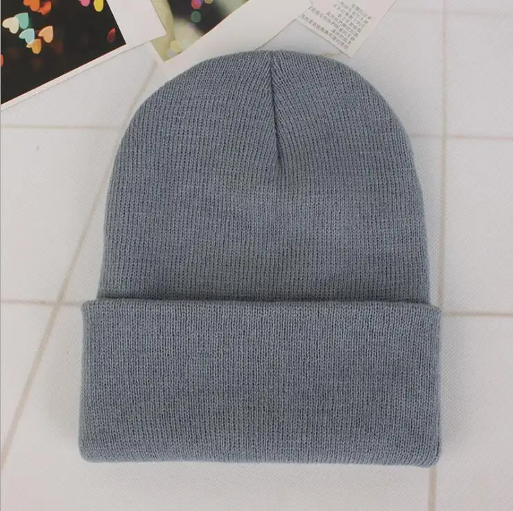 Модные зимние шляпы для женщин Billie Eilish Beanie Hat, однотонная шапочка, зимняя мужская Кепка в стиле хип-хоп, танцевальная уличная Черная шапка - Цвет: Gray