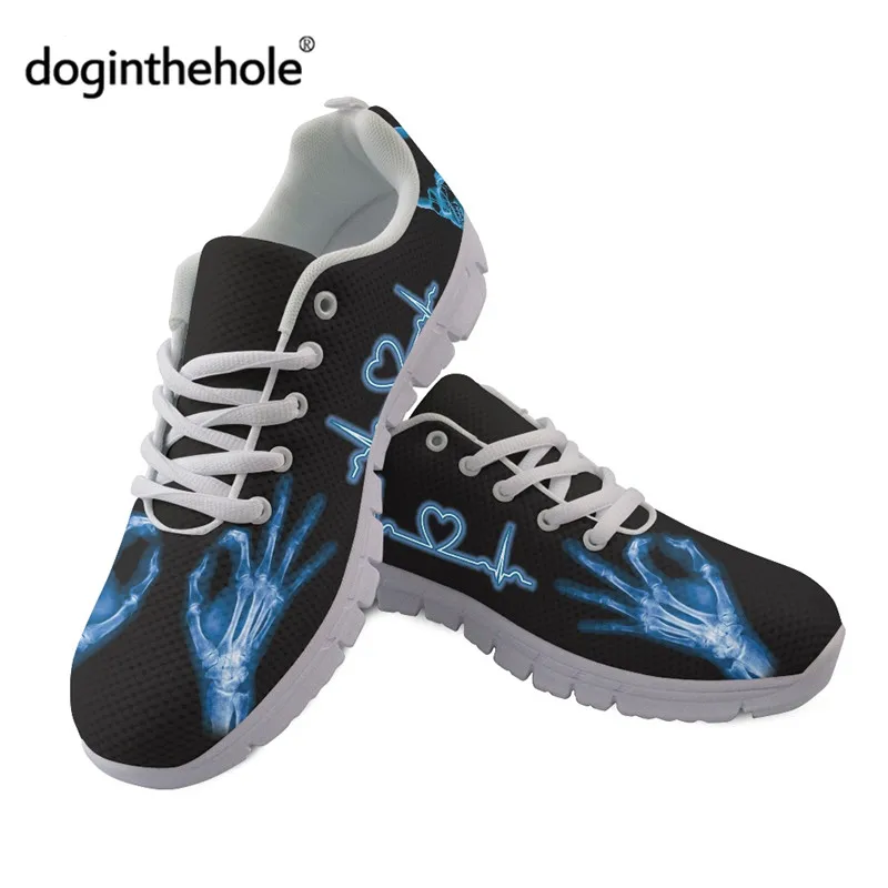 

Doginthehole X-ray Design Women Nursing Shoes Casual Lace-up Sneakers 2021 Fashion Skeleton Printed Mesh Flat Zapatos de Mujer