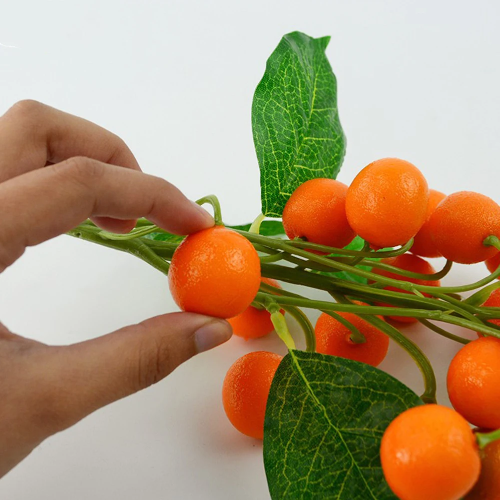 1pcs Artificial Kumquat Simulation Fruit Foam Kumquat String Branch Plant Orange Fruit for Home Party Wall Table DIY Decoration