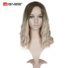 Wignee Ombre черный блондин парик боковая часть 1" синтетические парики для женщин волнистые косплей ежедневно термостойкие натуральные короткие волосы