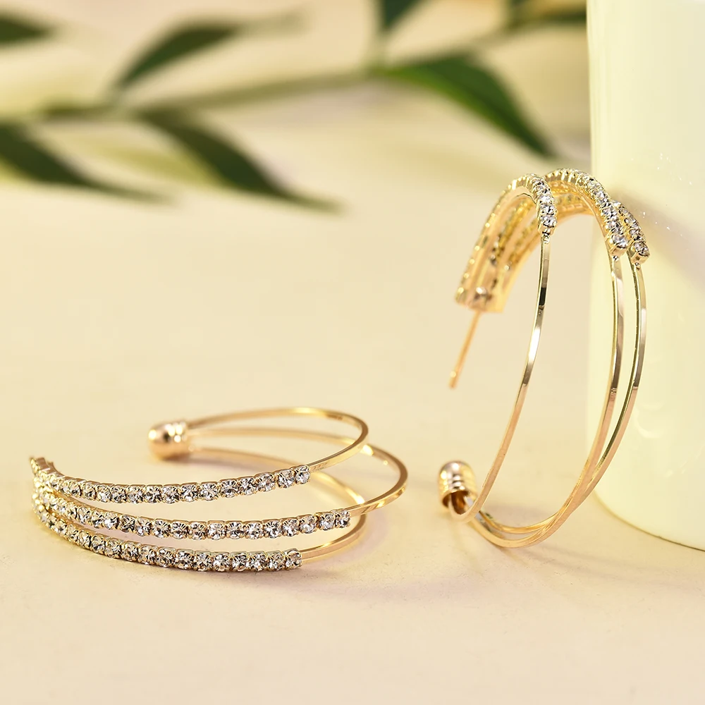 

Fashion Earring Crystal Rhinestone Simple Large Circle Silver Gold Hoop Earrings Jewelry for Women Dangle Earrings