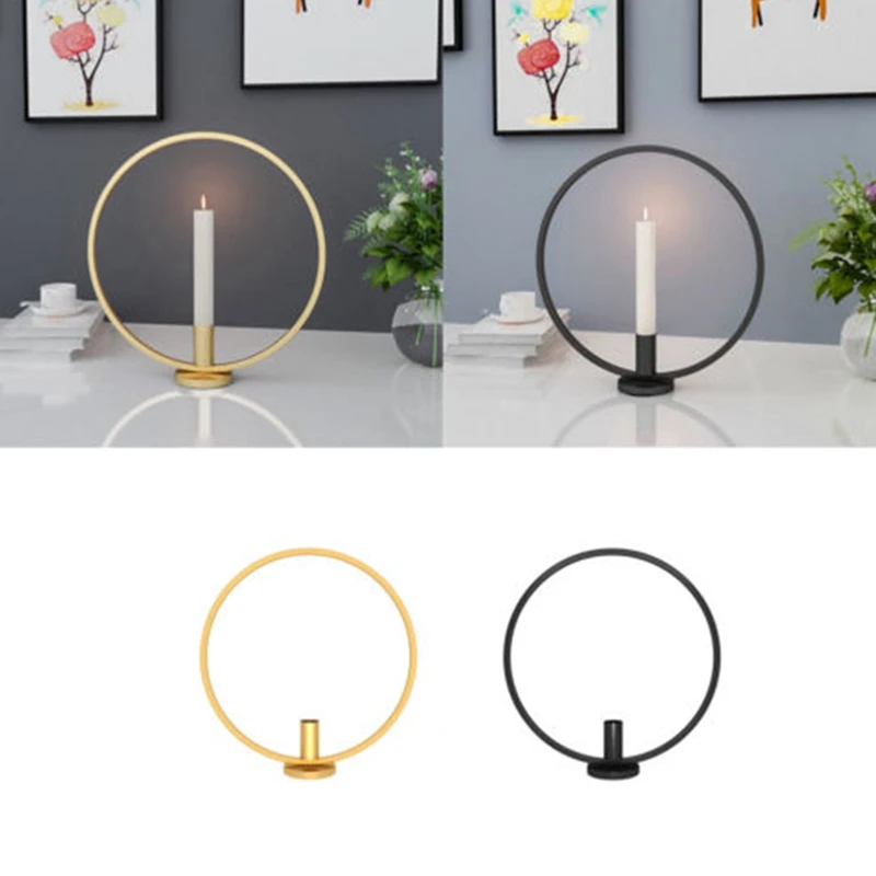 1Pcs 3D Gold Round Metal Candlestick Wall Candle Holder Geometric Tealight(Gold) with 1Pcs Iron Bracket Photo Frame Flower Vase