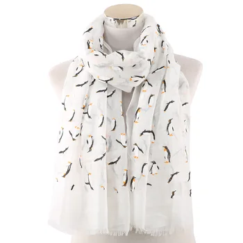 

Plain Cotton Women Scarf Shawls Penguin Print Lady Shawls Pashmina Hijab Solid Foulard Female Bandana Scarves 2019 Fashion