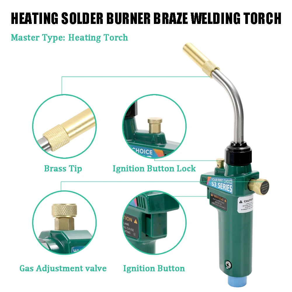 

Hot High-quality Heating Solder Burner Braze Welding Torch MAPP Gas Self Ignition Trigger Style With Safety Lock Repairing Tool