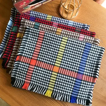 

Autumn and Winter Korean Edition Children's Colorful Chequered Bird Scarf with Cashmere-like Fashion and Warm Neck Shawl for