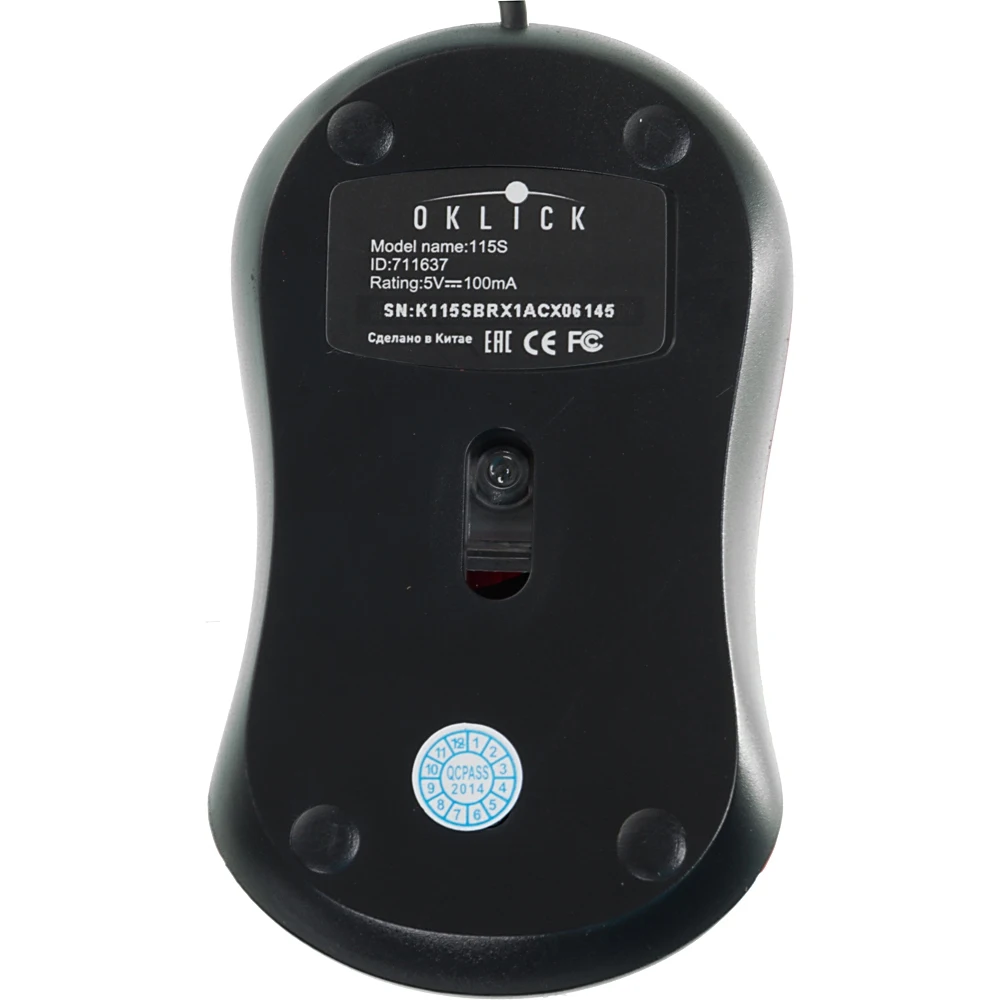 Мышь OKLICK 115S, проводная, USB, черный и красный
