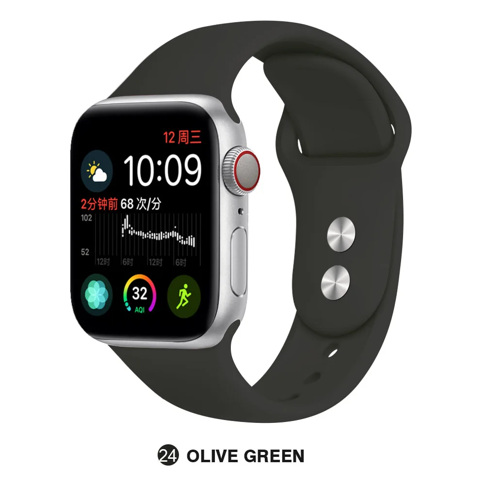 Olive green Силиконовый ремешок для Apple Watch 38 мм 42 мм iwatch 5 ремешок 44 мм 40 мм спортивный браслет резиновый ремешок для iwatch 4 3 2 1 - Цвет ремешка: Olive green