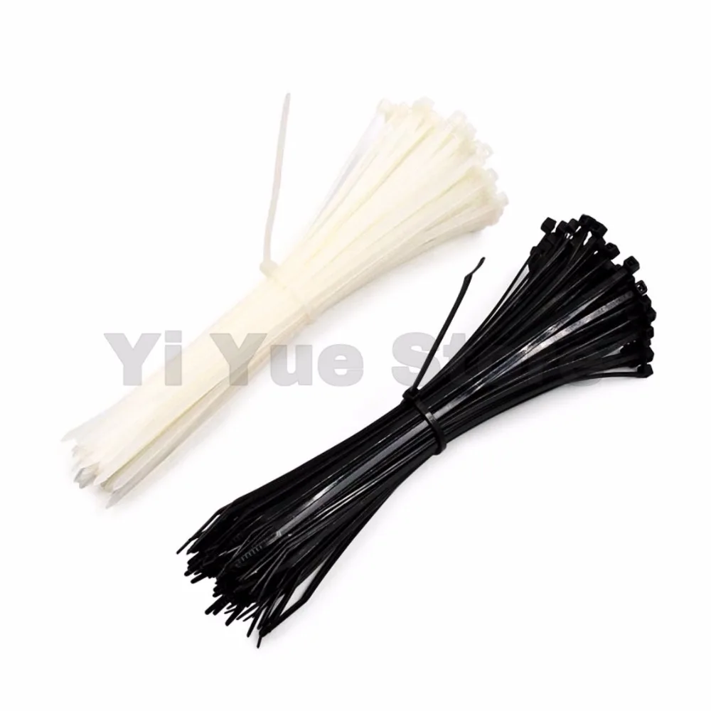 100pcsbag cable tie Self-locking plastic nylon tie White Black Organiser Fasten Cable Wire Cable Zip Ties (3)