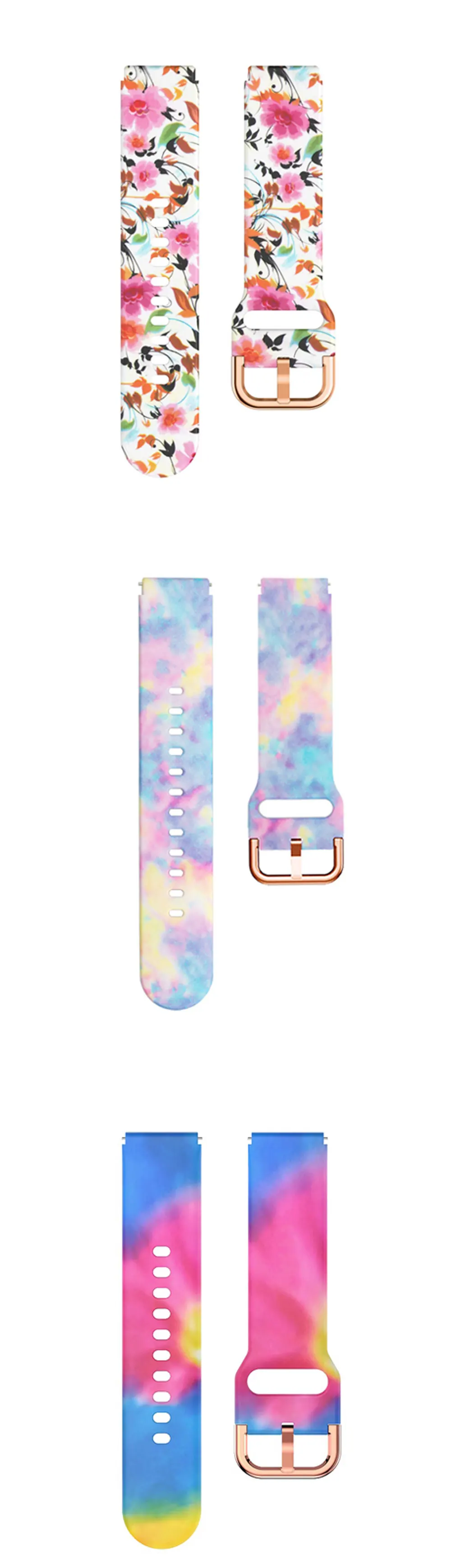 18mm Silicone Sport Strap Flower Printing Band For Garmin Venu 2S/Vivomove 3S/Active S Watchband Vivoactive 3S 4S Watch BraceletSoft Silicone Replacement Smart Watch Band Strap Correa Wristband Bracelet For Garmin Vivomove 3S/Move 3S/Active S Accessories