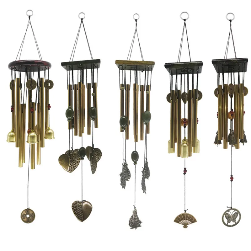 

1PC Solid Wood Wind Chimes Creative Retro Metal Tube Bell Copper Anti-Rust Alloy Ornaments Wooden Home Garden Crafts Gifts Decor