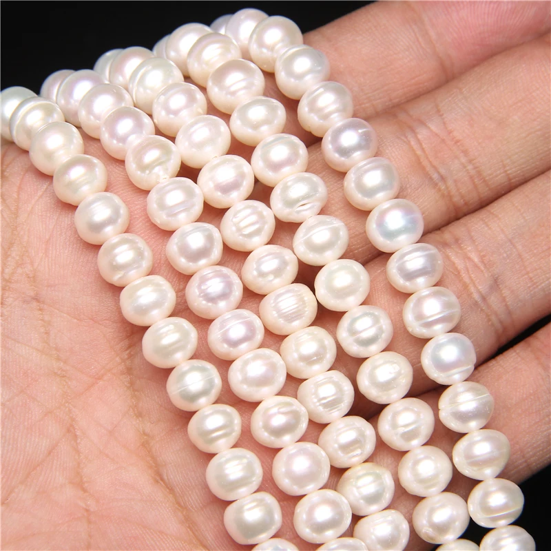 Natural 7-8mm Freshwater Pearl Gemstone Bullet Round Beads For Jewelry Making 