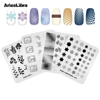 

4pcs Nail Stamping Plate Stainless Steel Nail Art Stencil Butterfly Flower Leaves Image Template DIY Manicure Stamp Plate Set