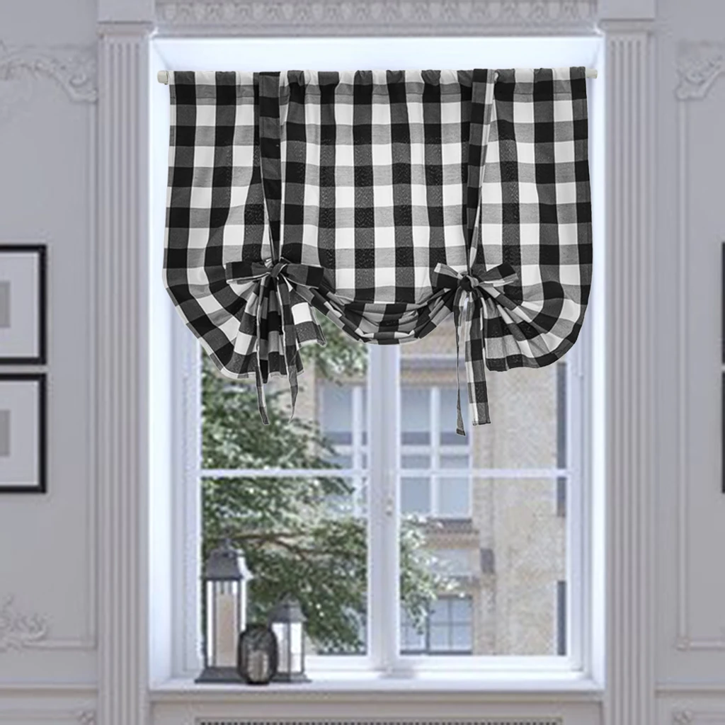 Checkered Kitchen Curtain Farmhouse Buffalo Plaid Semi Sheer Cafe