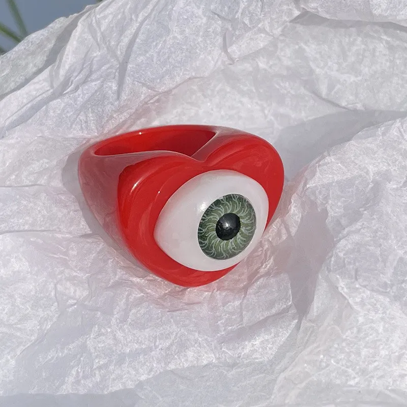 Gothic Punk Love Heart Evil Eye Resin Acrylic Rings For Women Funny Candy Color Lucky Eye Finger Ring Jewelry Gifts finger ring sparkling heart ring
