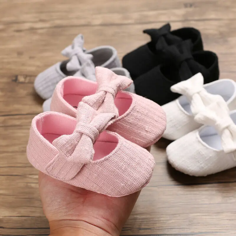 New Infant Baby Shoes Newborn Pram Solid Bowknot Hook Girls Princess Moccasins Soft Shoes