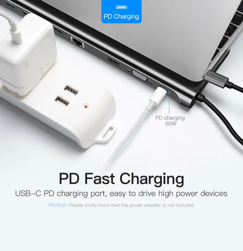 10 в 1 мульти USB C концентратор к HDMI VGA USB 3,0 RJ45 3,5 мм аудио адаптер для MacBook type C концентратор для samsung S8 huawei mate 10