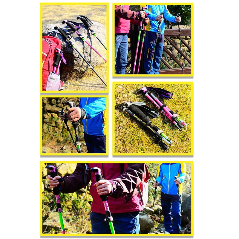 H Portable Outdoor climbing trekking pole Folding Hiking Stick Cane Trekking Poles Anti-Skid Handle Walking Sticks