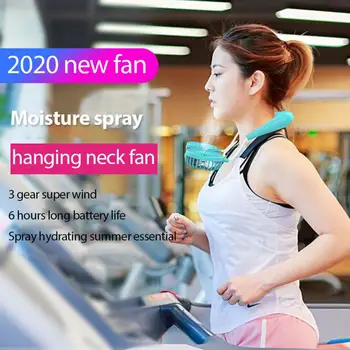 

1PC Outdoor Sports Portable USB Rechargeable Adjustable Hand Free Neckband Hanging Cooling Spray Fan