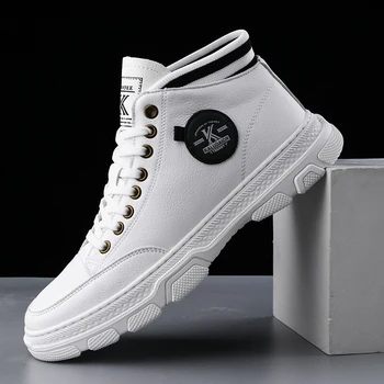 

Hot Men Casual Lace Up Sneakers Black Brown Flats Shoes For Mens High Top Men Walking Sock Shoes Designer Casual Leather Shoes