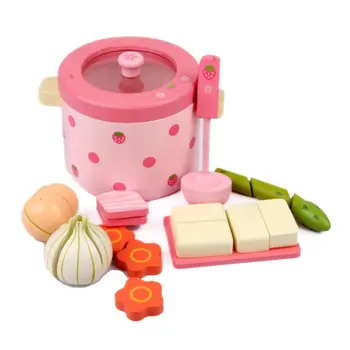 

1Set Wooden Kitchen Tableware Tools Toy Play House Hot Pot Vegetable Toys for Christmas Birthday Party Gifts