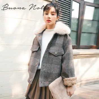 

2019 Women New winter clothing thicken woolen jacket female Korean version of the short loose Plaid woolen coat MX18D9536