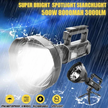 

500W Rechargeable Lamp Lantern Portable Spotlight Flashlight Work light 3000 Lumen Handheld Searchlight Outdoor Camping Led