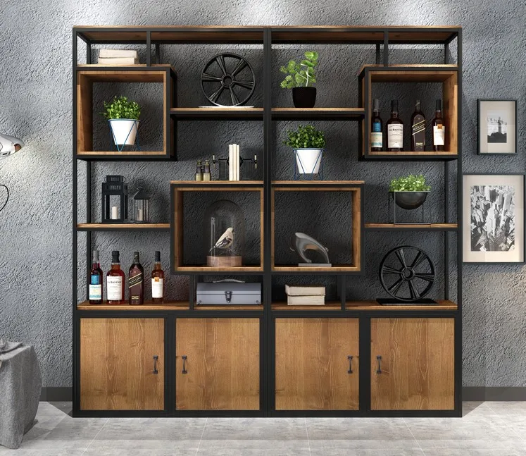 Iron Antique industrial wind Shelf Office porch partition bookshelf cabinet storage cabinet loft display frame screen