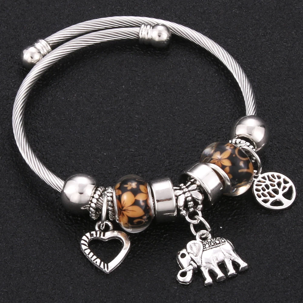 Античные оригинальные браслеты-шармы в форме сердца из бергамота для женщин, брендовые браслеты и браслеты из стеклянных бусин, ювелирные изделия DIY, подарки - Окраска металла: Кубический цирконий