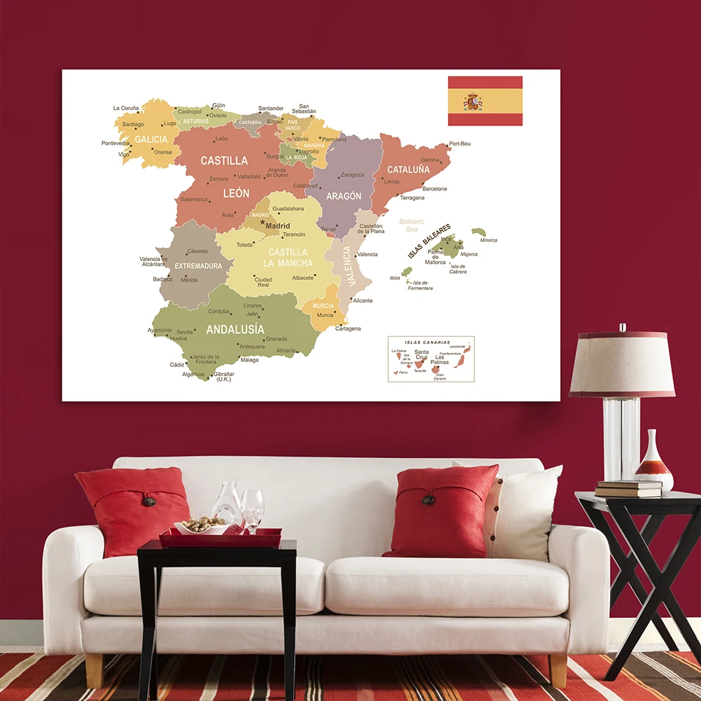225*150 cm The Spain Map In Spanish Large Wall Poster Non-woven Canvas Painting Office Home Decoration Children School Supplies