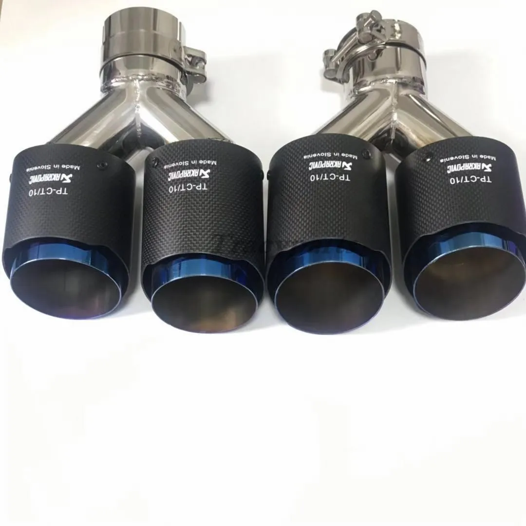 1 шт. левый+ правый Универсальный AKRAPOVIC выхлопной наконечник синяя труба из углеродного волокна выхлопная труба хвост AK глушитель наконечник