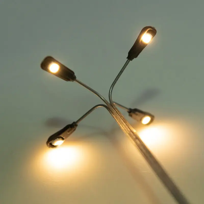 1:87/1:100 Scale Model 4 LED Luminous Street Lamp Lamppost Landscape Light DIY Train Model Decoration Sand Table Model 4