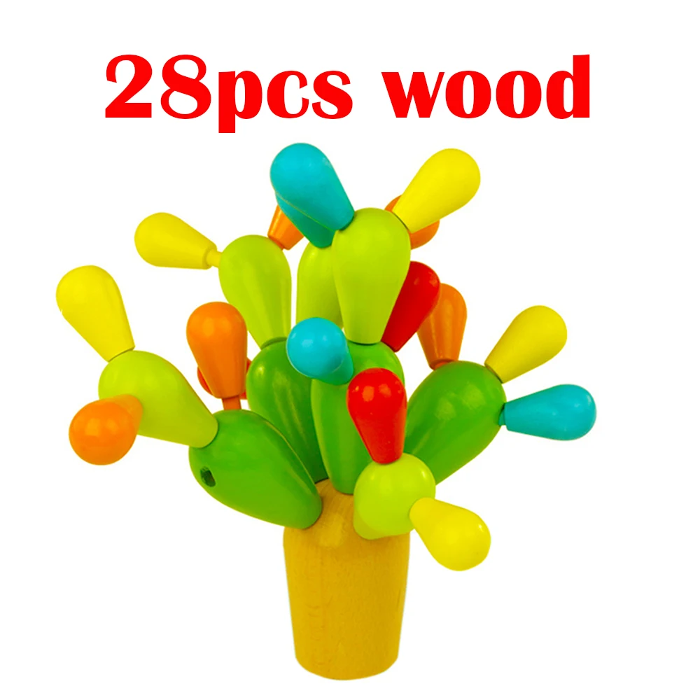 28 pcs wood Игрушки кактус балансир Балансир кактус для раннего Развивающие деревянные балансировочная игрушка-кактус съемные строительные блоки для малышей Дети развитие интеллекта игрушка - Цвет: 28 pcs wood