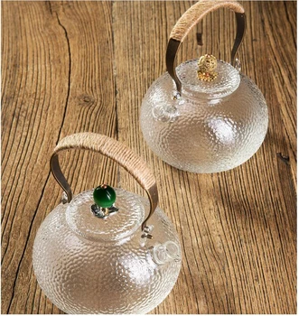 

Glass Teapot Handmade Iron Pot Handle Copper Pot Button Uniform Thickness Transparent Heat-resistant Household Items Tea Maker