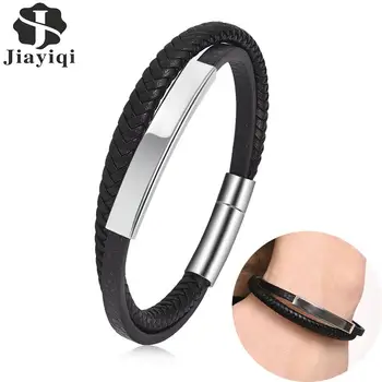 

Fashion Men's Braide Leather Bracelet Stainless Steel Buckle Bangle 2020 Punk Male Jewelry Wristband Gift Blue Brown Black Color