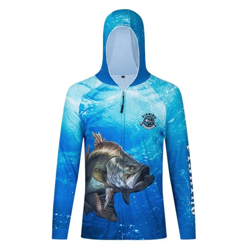 Men's Fishing Jerseys With Zippered Hooded Fishing Clothing Colorful Quick-drying Sun Protective Shirts