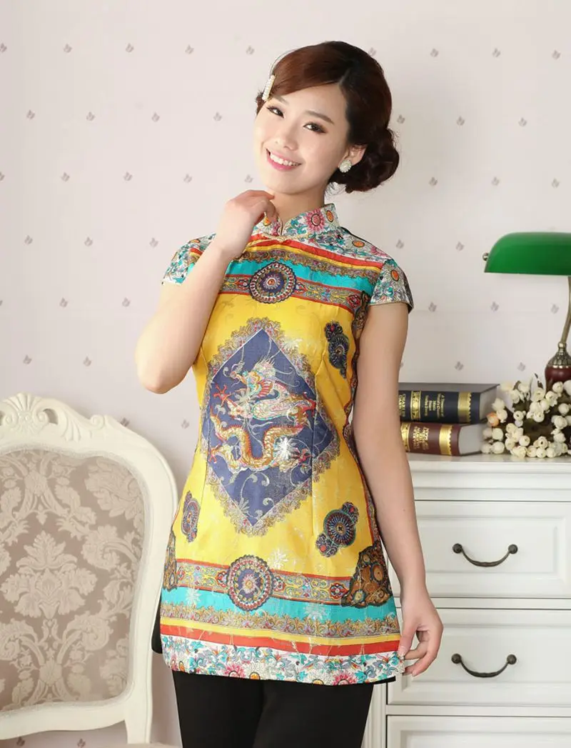 Китайский стиль ретро женский летний Повседневный короткий топ cheongsam Улучшенный Повседневный модный костюм Tang Летняя женская рубашка